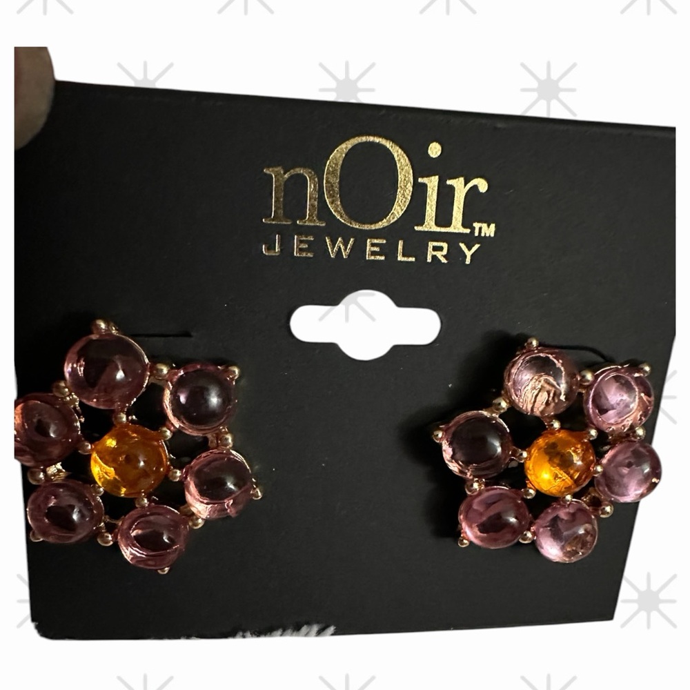Noir Jewelry pink & orange crystal flower earrings gold tone NWT